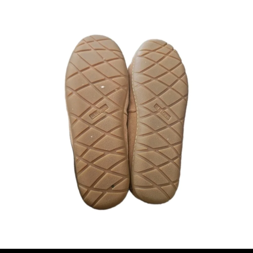 L.L.Bean Mens Tan Wicked Good Suede And Shearling Warm Indoor Outdoor Moccasins